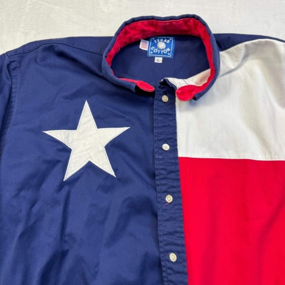 VTG Texas Cotton Shirt Mens Sz LG Texas Flag Button Up USA Made Shirt - Picture 4 of 11